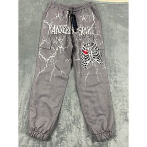 ROMWE Graphic Cargo Pants Lightning Skeleton Print Grey Drawstring Waist Size S